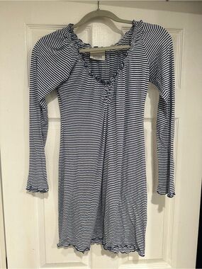 Lucy Love Navy and White Striped Ruffle-Trim Top